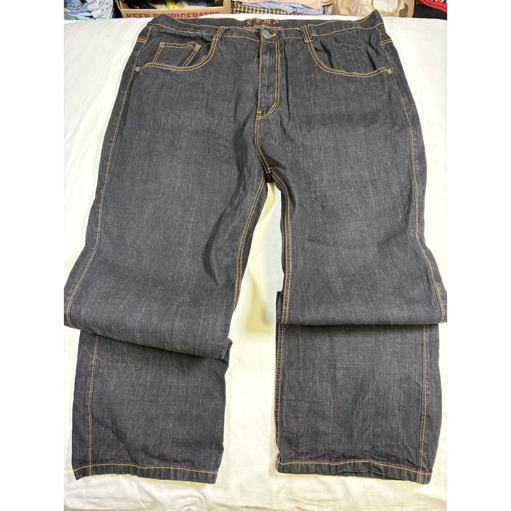 Vintage Y2K ESMX Jeans Mens 48x33 Baggy Wide Leg Embroidered Orange Lion Pocket